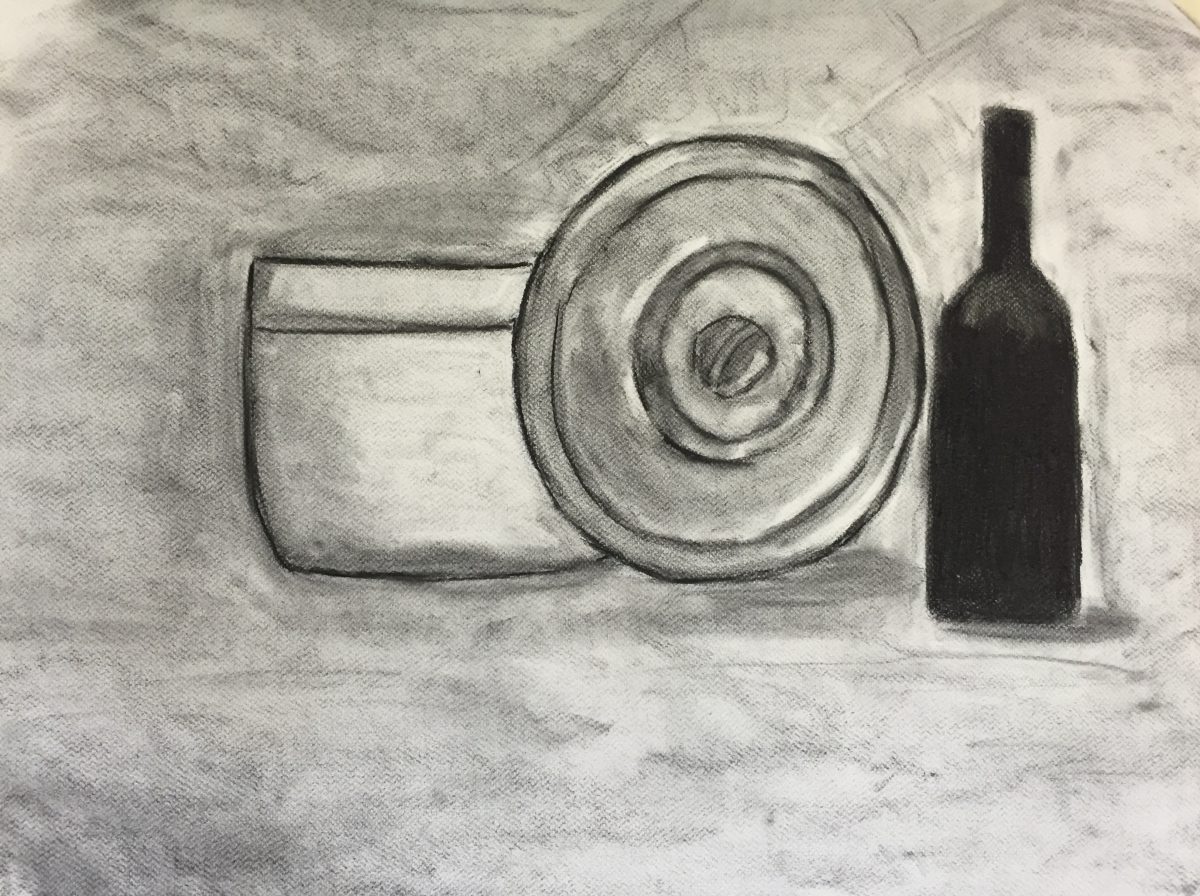 Drawing – Charcoal drawing of Still-Life Object