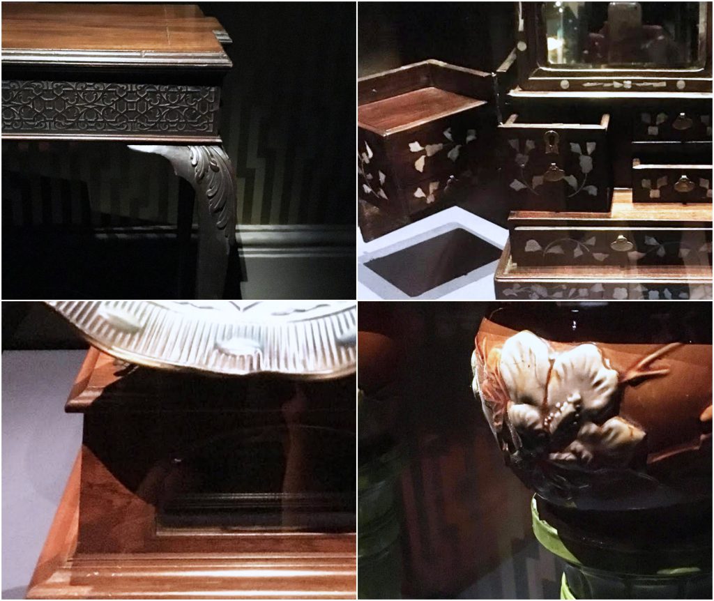 Colonial-style centre table, Vanity box, Gramophone base, Porcelain flower pot pedestals